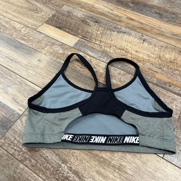NIKE Black Women's Grey Racerback Activewear Athletic Large Swoosh Sports Bra - Picture 2 of 3